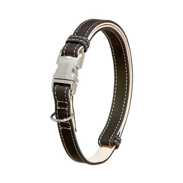 Karlie Buffalo Ultra Halsband – Echtes Büffelleder mit Alu-Steckschnalle, Schwarz/Hellbeige