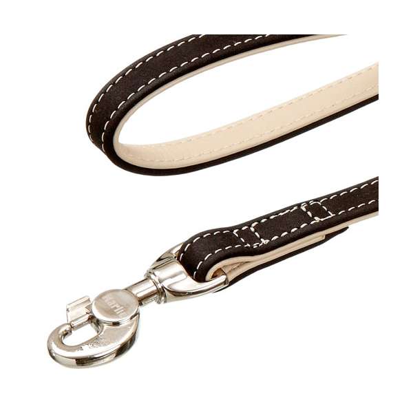 Karlie Buffalo Ultra Leine – Elegante Büffellederleine mit Aluminium-Karabiner, Schwarz/Hellbeige