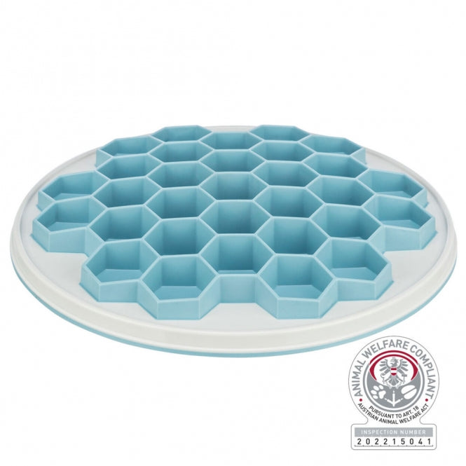 Trixie Slow Feeding Futterplatte Hive – Anti-Schling Napf für Hunde, Ø 30 cm, Grau/Blau