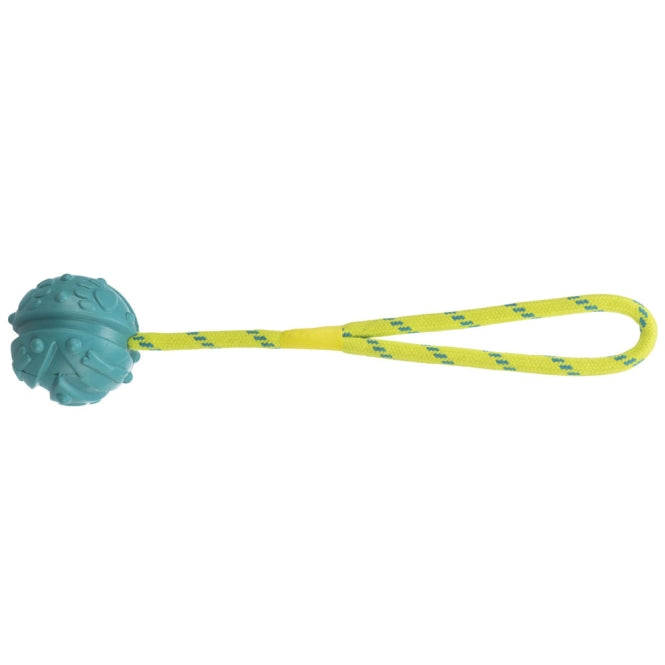 Trixie Naturgummiball am Band – Schwimmfähiger Wurfball mit Seil für Apportierspiele, 7 cm