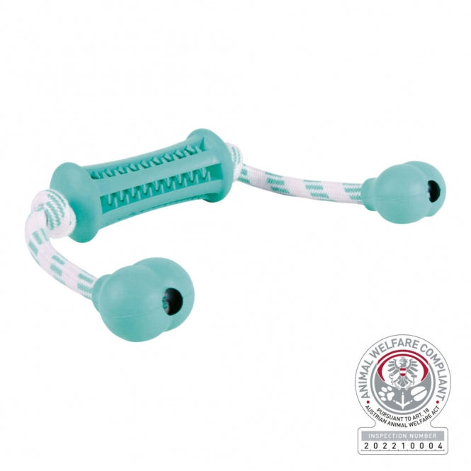 Trixie Denta Fun Stick mit Seil – Hundespielzeug aus Naturgummi mit Minzgeschmack, Fördert Zahnpflege, 37 cm