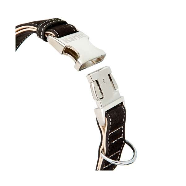 Karlie Buffalo Ultra Halsband – Echtes Büffelleder mit Alu-Steckschnalle, Schwarz/Hellbeige