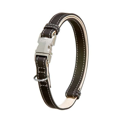 Karlie Buffalo Ultra Halsband – Echtes Büffelleder mit Alu-Steckschnalle, Schwarz/Hellbeige