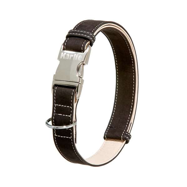 Karlie Buffalo Ultra Halsband – Echtes Büffelleder mit Alu-Steckschnalle, Schwarz/Hellbeige