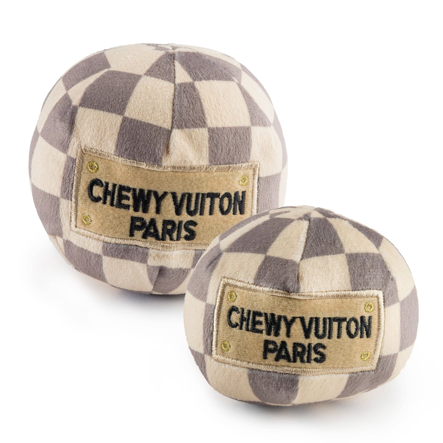 Checker Chewy Vuiton Plüschball – Weiches Hundespielzeug mit Quietscher