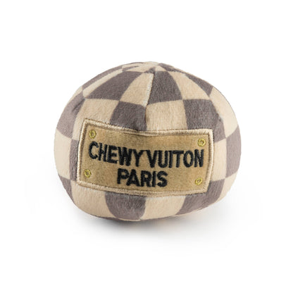 Checker Chewy Vuiton Plüschball – Weiches Hundespielzeug mit Quietscher