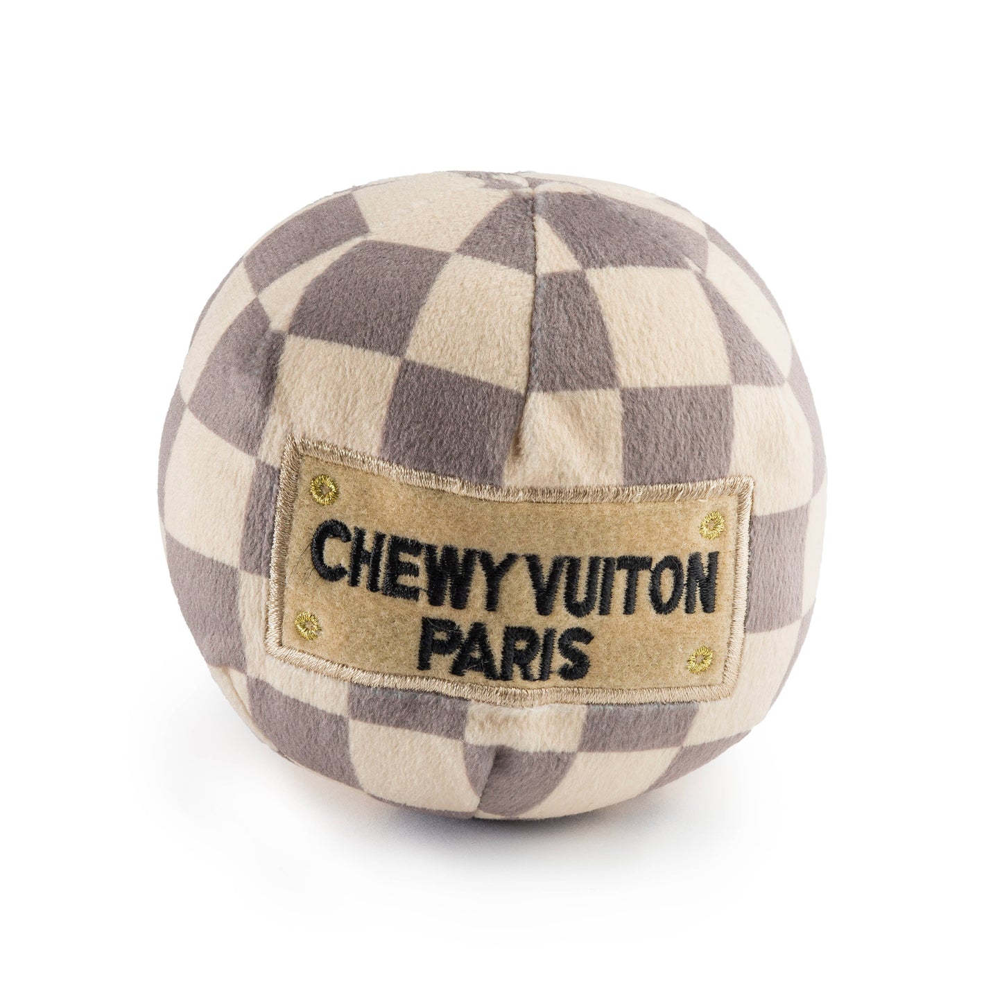 Checker Chewy Vuiton Plüschball – Weiches Hundespielzeug mit Quietscher