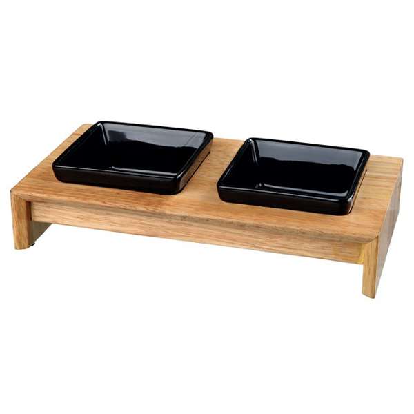 Trixie Napf-Set Keramik/Holz – 2er Set mit Halter, Rutschfeste Futterstation