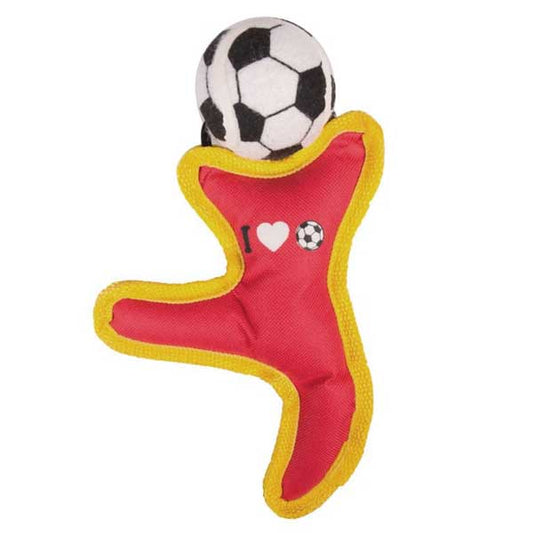 Karlie Flamingo Fußballfigur aus Nylon – Interaktives Apportierspielzeug mit Squeaker, Rot