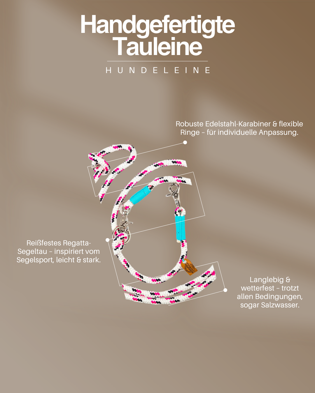 Tauwerk-Hundeleine – Stilvoll & robust in Weiß-Pink (10mm)