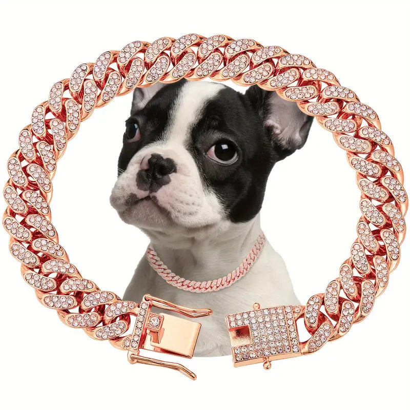 Kubanische Hundehalskette – Stilvolles Design mit funkelnden Strasssteinen
