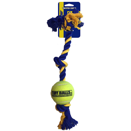 PETSPORT Mini-3-Knotenseil mit Ball – Robustes Baumwollseil und Tennisball, 30 cm